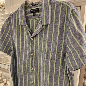 Banana Republic Linen Mens Shirt Blue and Green Size L